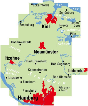 Blattschnitt der ADFC Regionalkarte Hamburg Kiel Neumünster 2020