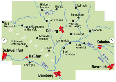 Blattschnitt der ADFC Regionalkarte Coburg Bamberg 2023