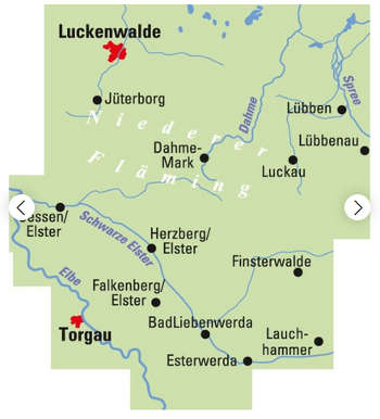 Blattschnitt der ADFC Regionalkarte Elbe Elster Spree 2023