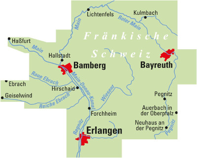 Blattschnitt Fahrradkarte Fränkische Schweiz EBike-Touren ADFC Regionalkarte 