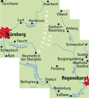 Blattschnitt Fahrradkarte Nürnberger Land Oberpfalz ADFC Regionalkarte 2021