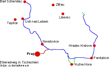 Elberadweg in Tschechien Skizze Verlauf bei fahrradtouren.de